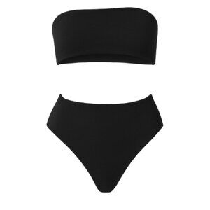 Women’s Bandeau Bra Top & High-Waist Panty Set - Black